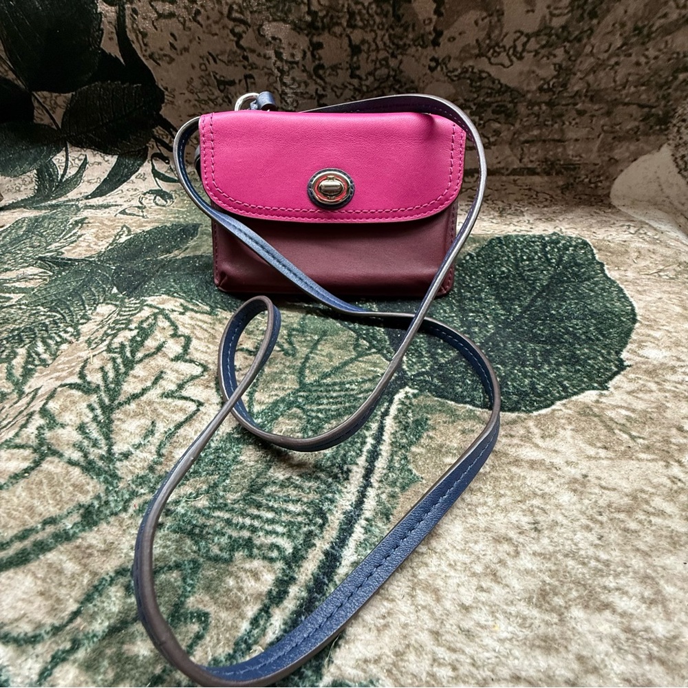 Pink, Merlot and Dark Navy Blue Coach Mini Wallet/Crossbody Bag